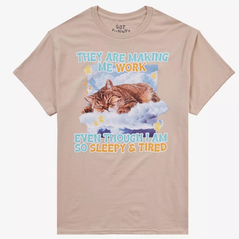 Hot Topic Sleeping Cat Work T-Shirt By Got Funny? NWT Size M